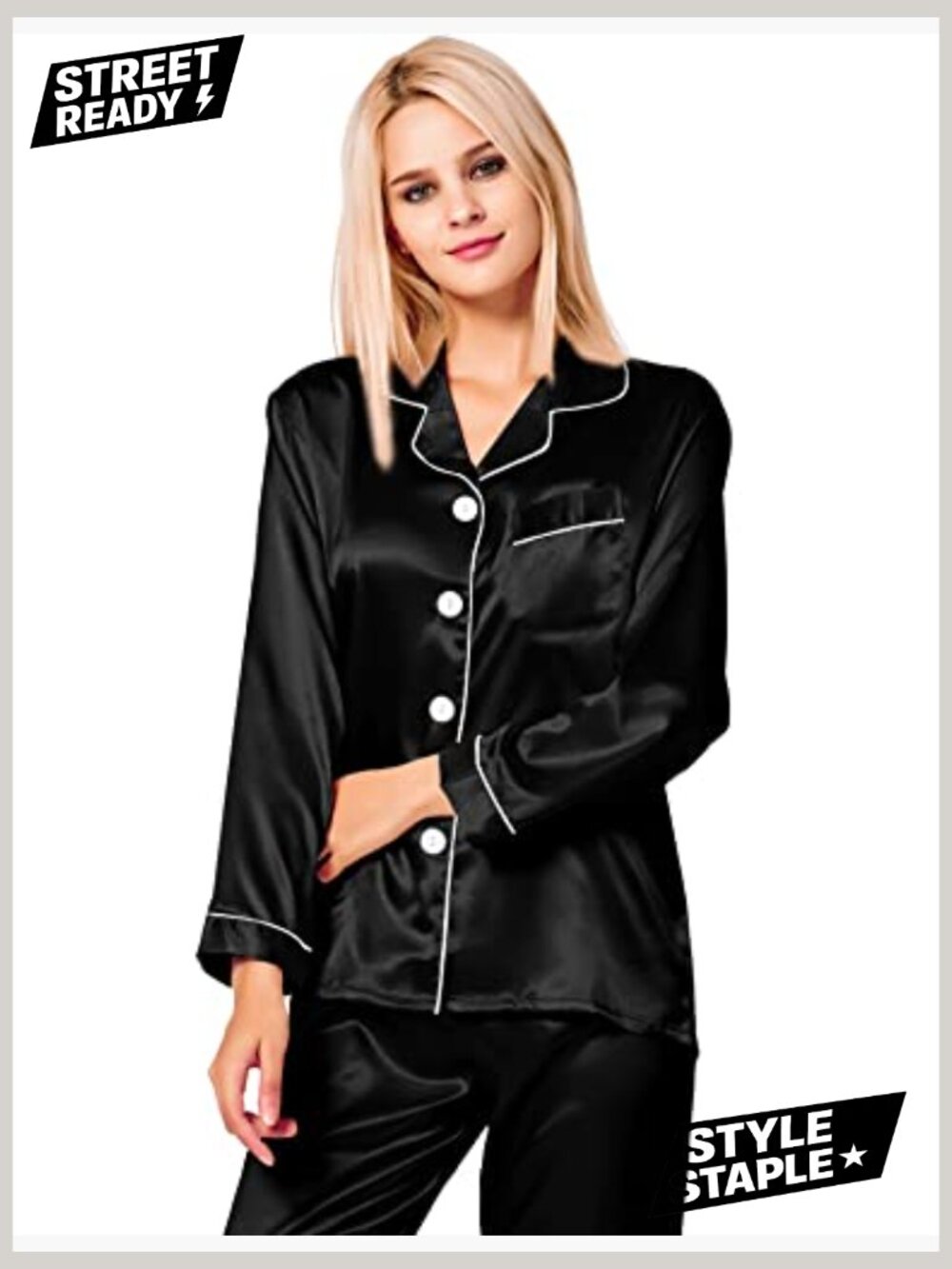 Silk Satin Pajama Set Long Sleeve Button Down Sleepwear 2 Piece Lounge Set - Picture 2 of 7